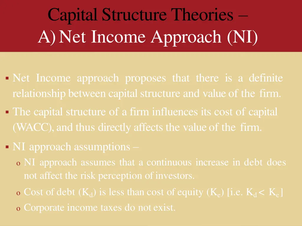 capital structure theories a net income approach