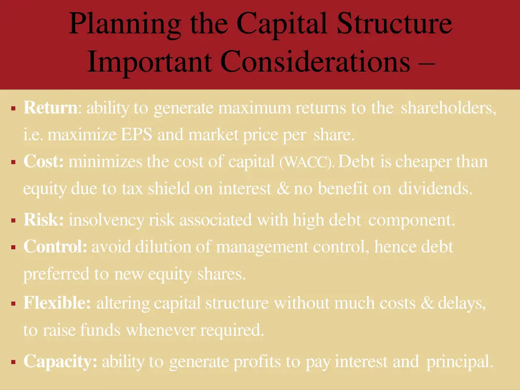 planning the capital structure important