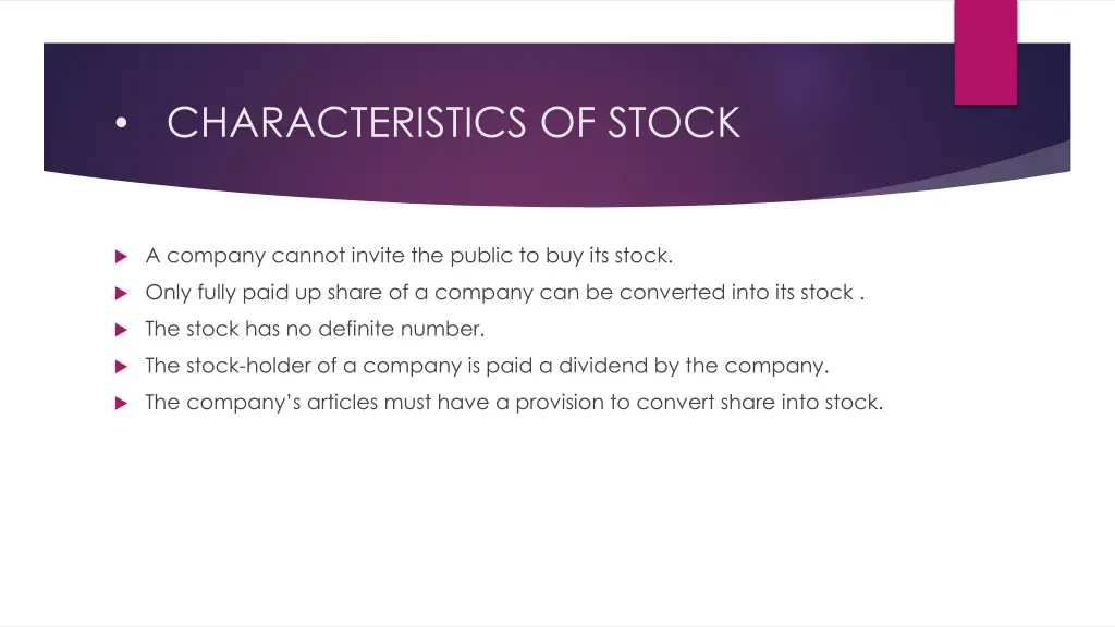 characteristics of stock