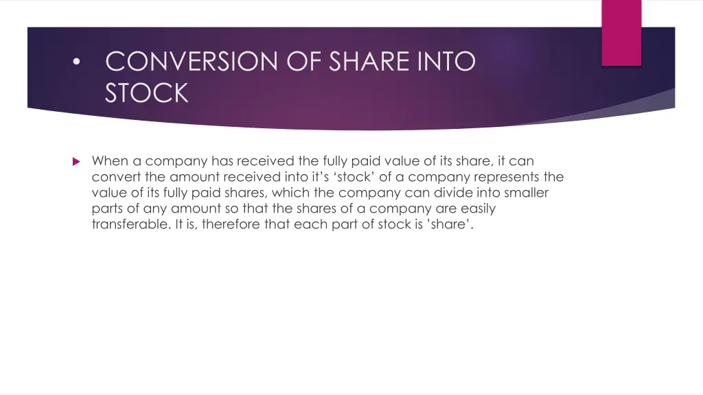 conversion of share into stock