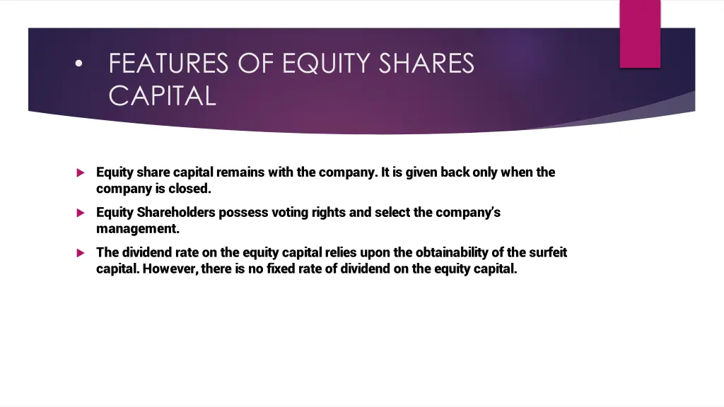 features of equity shares capital