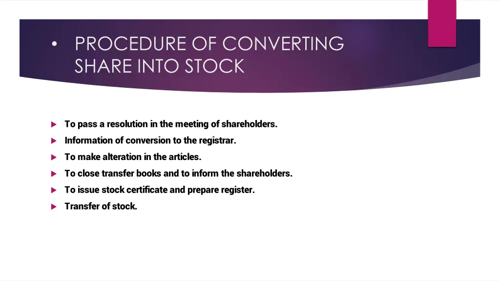 procedure of converting share into stock