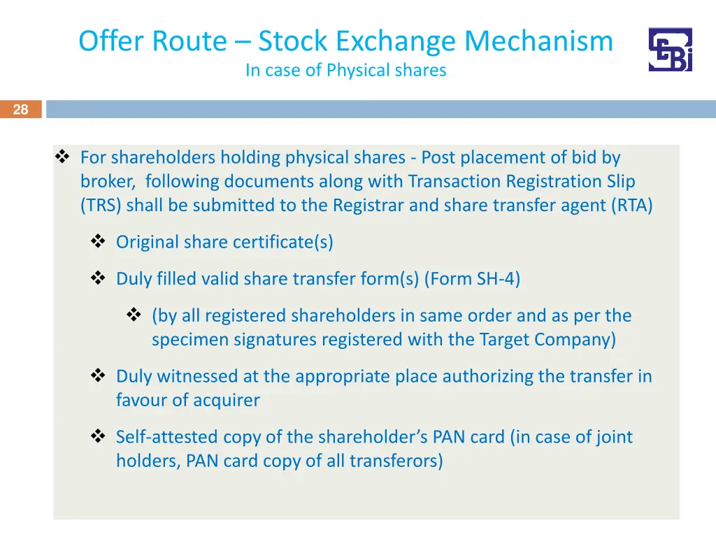 offer route stock exchange mechanism in case 1