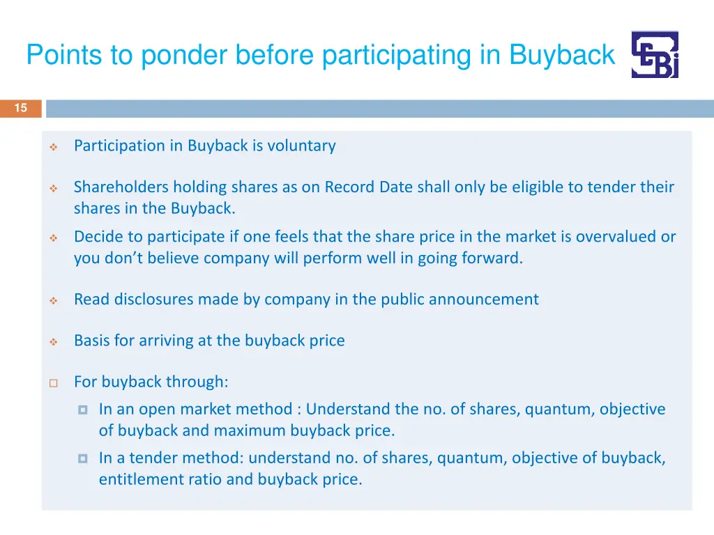 points to ponder before participating in buyback