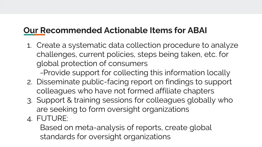 our recommended actionable items for abai