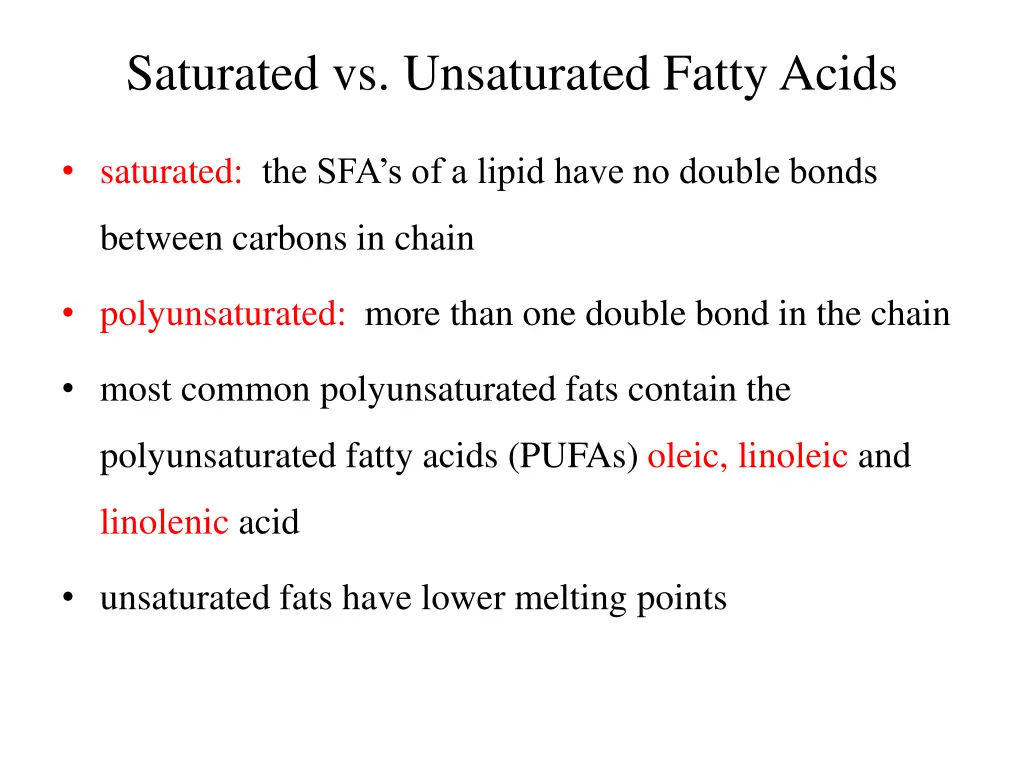 saturated vs unsaturated fatty acids