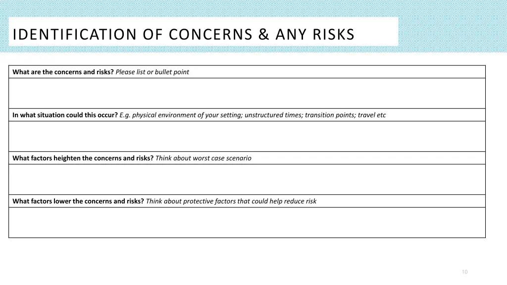 identification of concerns any risks