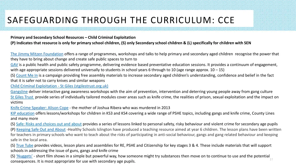 safeguarding through the curriculum cce