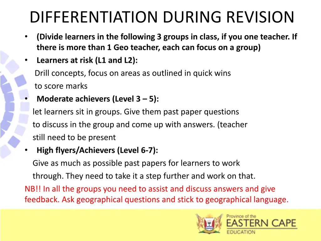 differentiation during revision