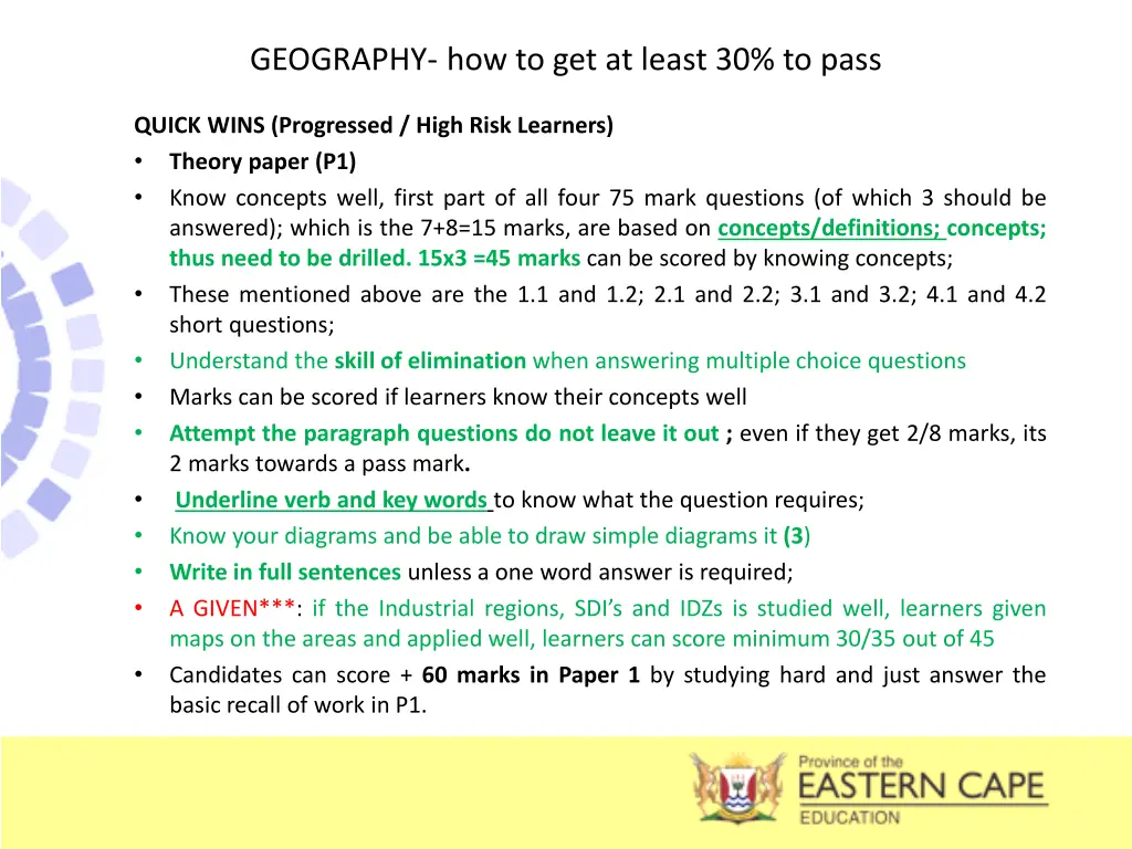 geography how to get at least 30 to pass