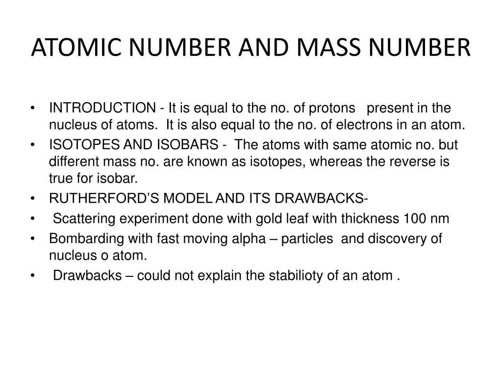 atomic number and mass number