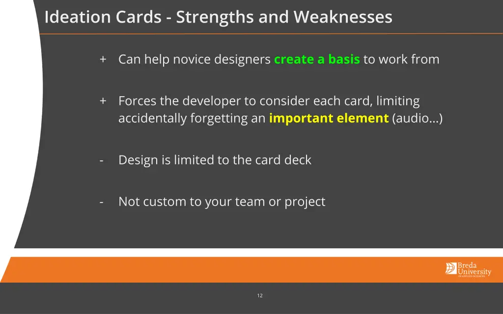 ideation cards strengths and weaknesses