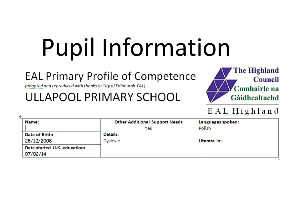 pupil information