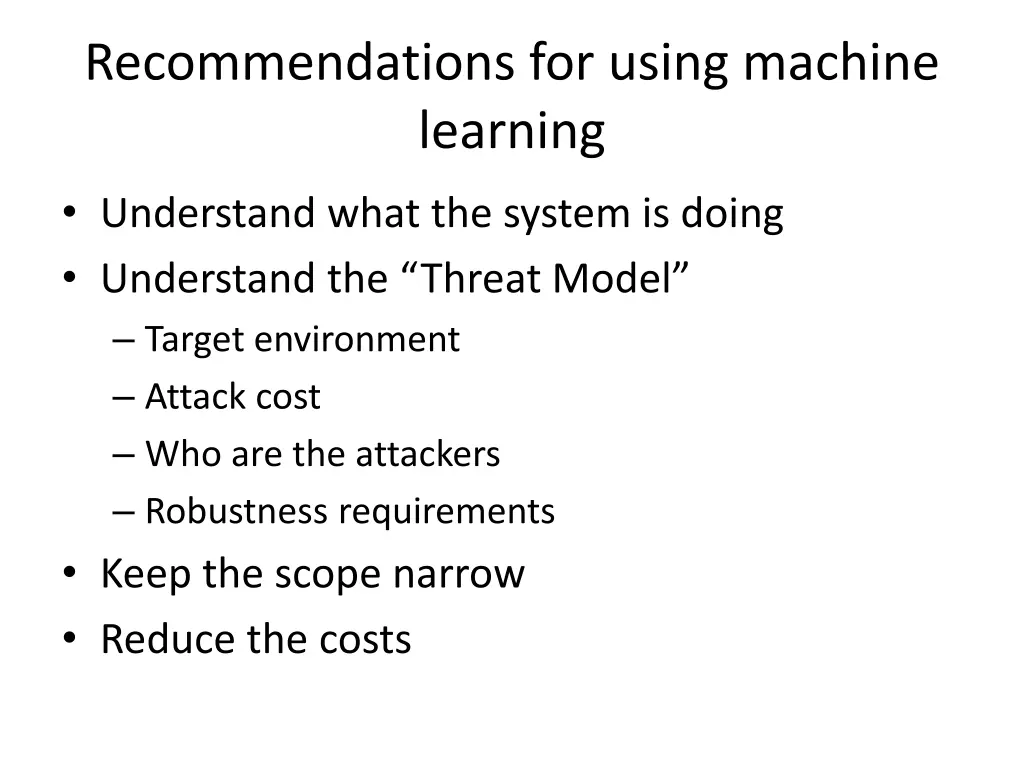 recommendations for using machine learning