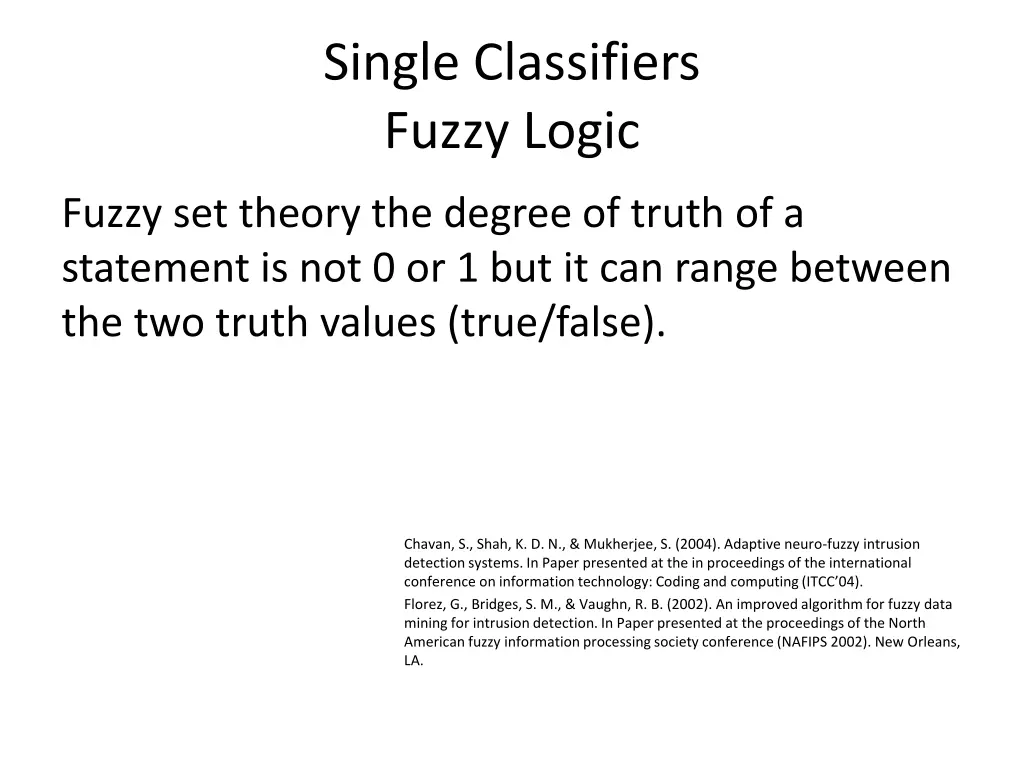 single classifiers fuzzy logic