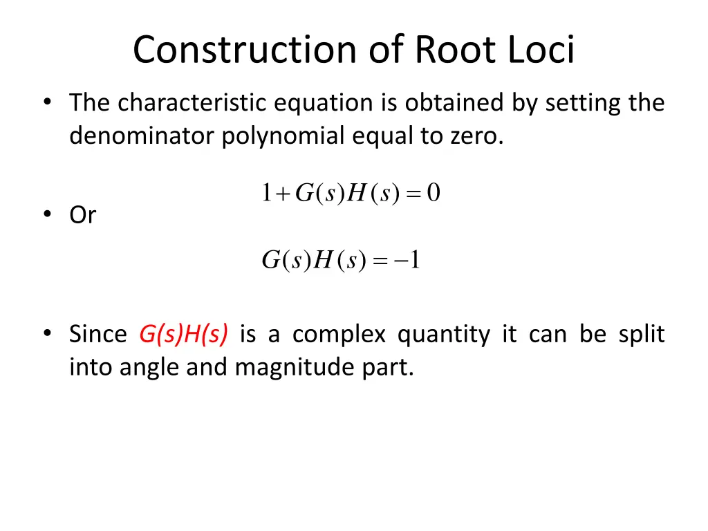 construction of root loci the characteristic