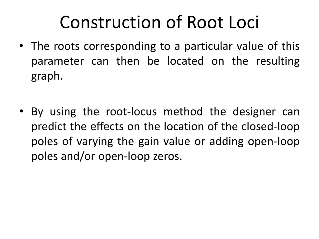 construction of root loci the roots corresponding