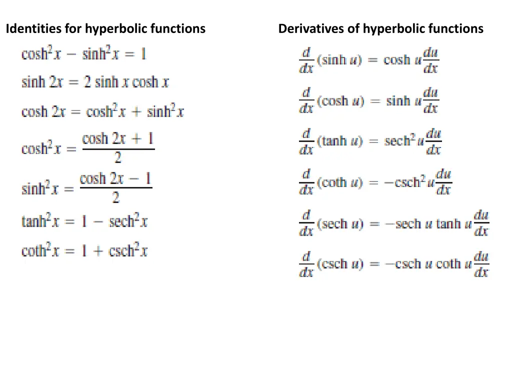 identities for hyperbolic functions