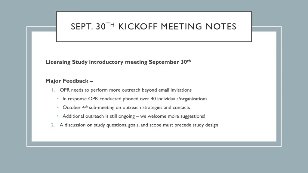 sept 30 th kickoff meeting notes