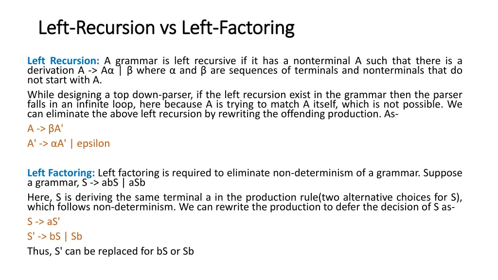 left left recursion vs left recursion vs left