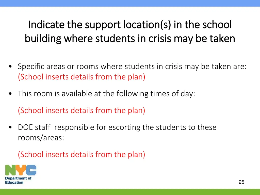 indicate the support location s in the school