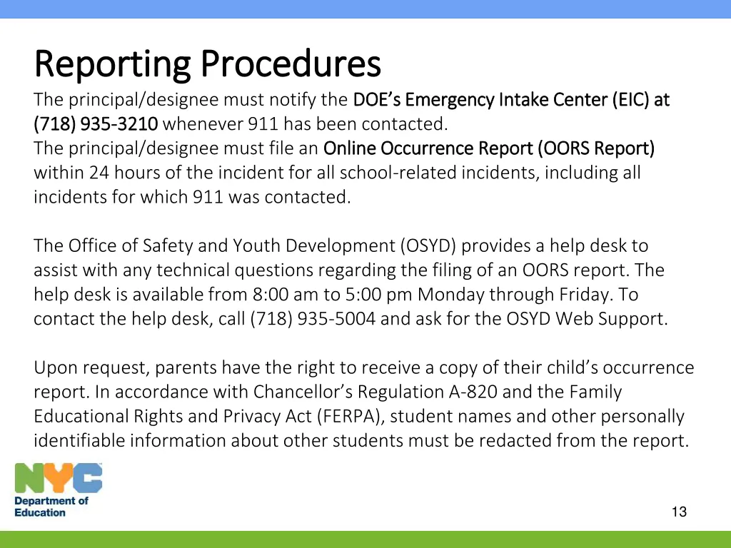 reporting procedures reporting procedures