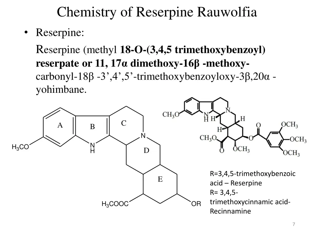 chemistry of reserpine rauwolfia