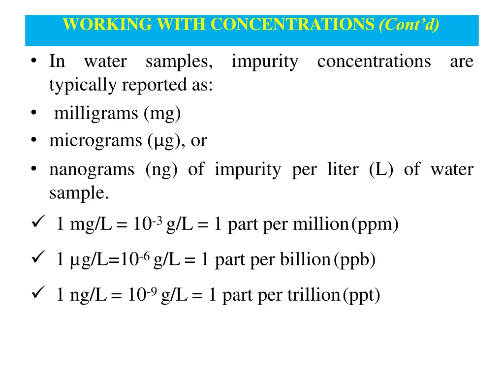 working with concentrations cont d