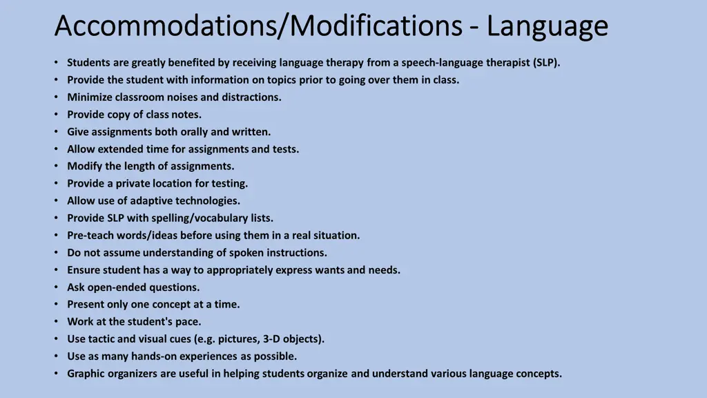 accommodations modifications accommodations