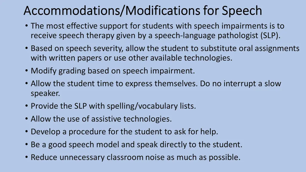 accommodations modifications for speech