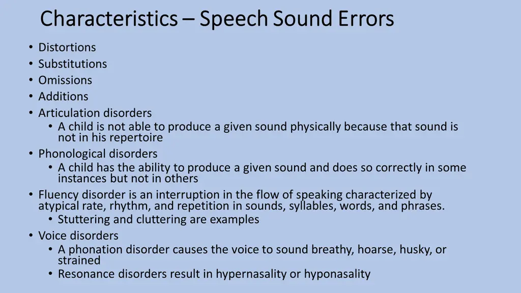 characteristics characteristics speech sound