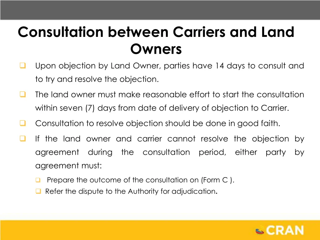 consultation between carriers and land owners