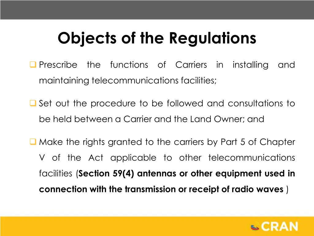 objects of the regulations