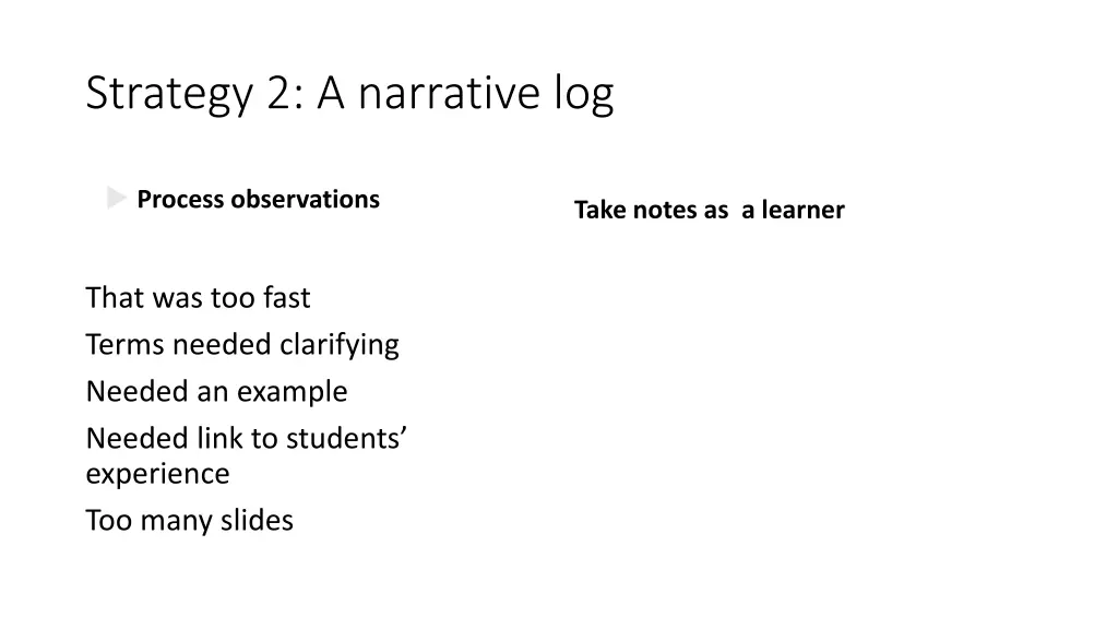 strategy 2 a narrative log