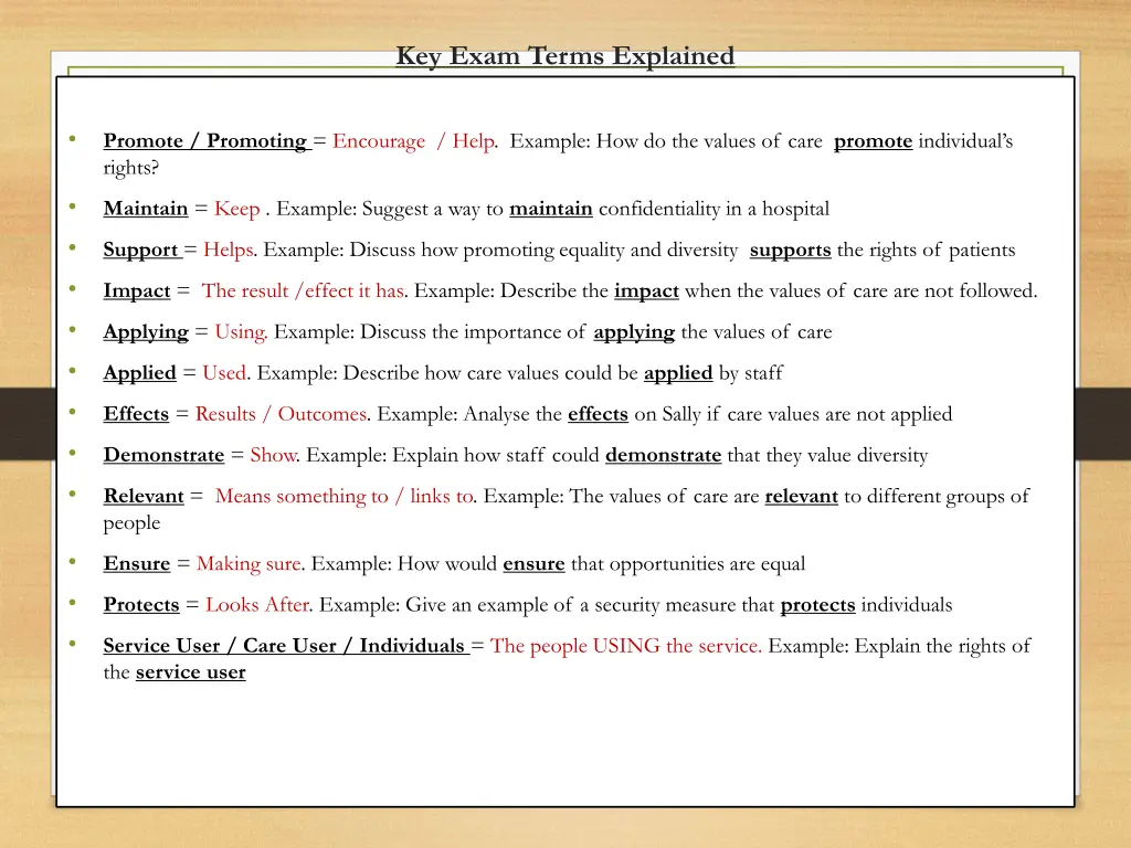 key exam terms explained