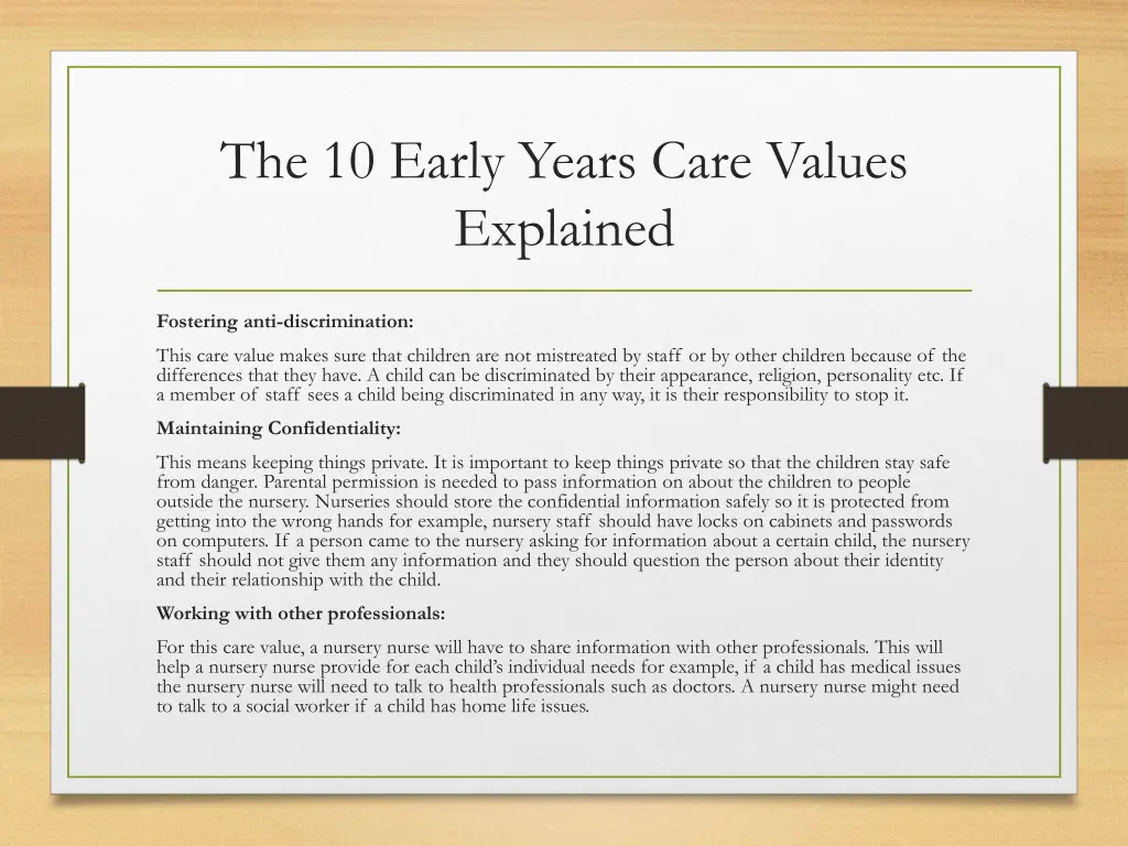 the 10 early years care values explained 2