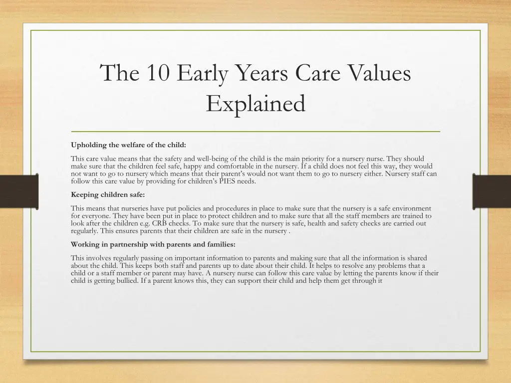 the 10 early years care values explained