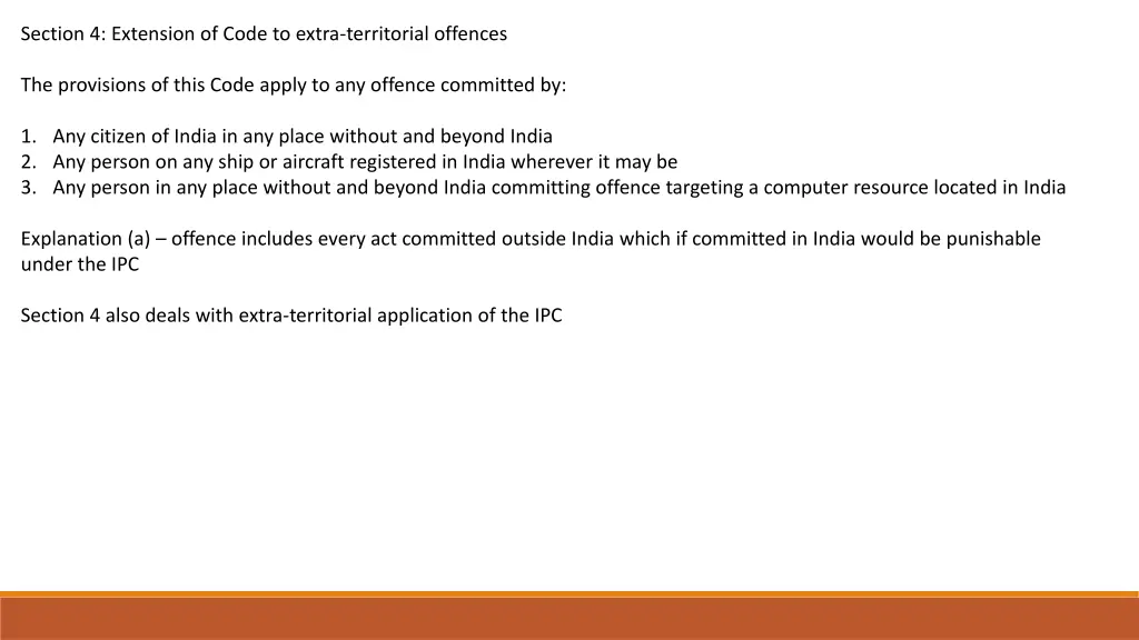 section 4 extension of code to extra territorial