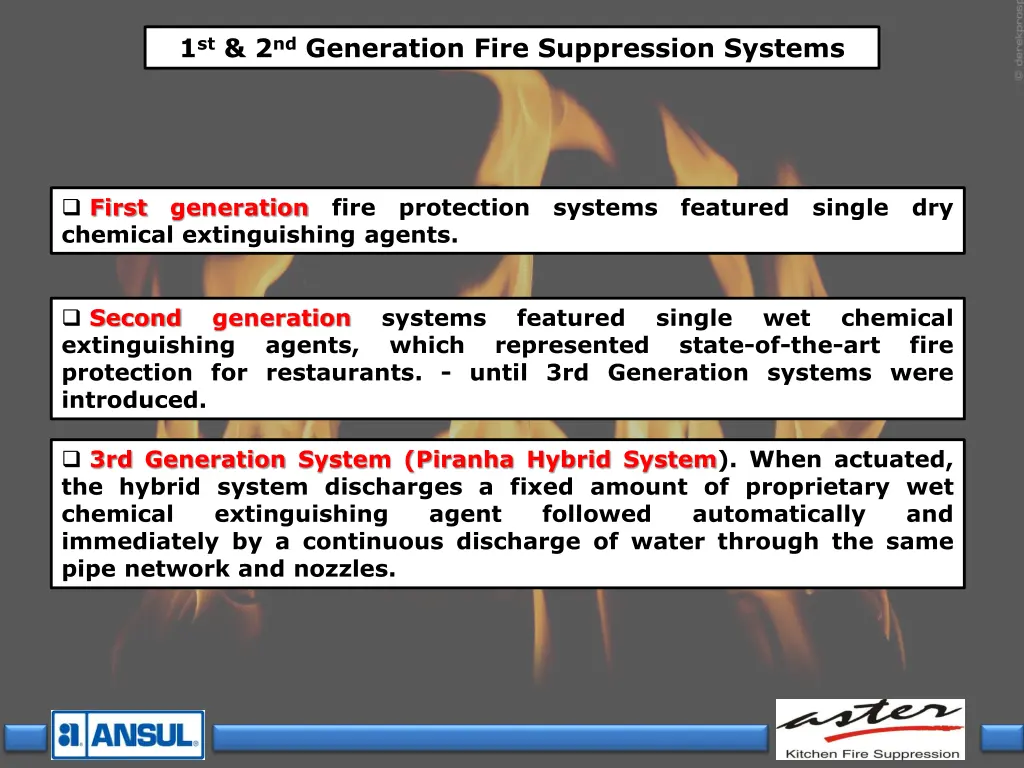 1 st 2 nd generation fire suppression systems