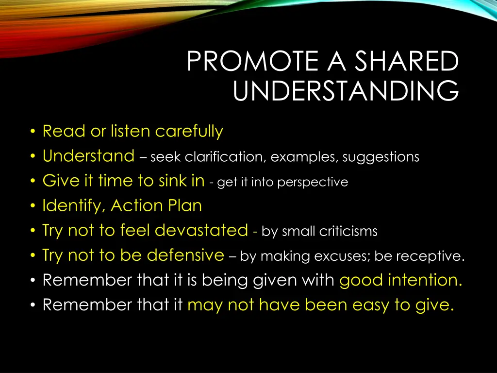 promote a shared understanding