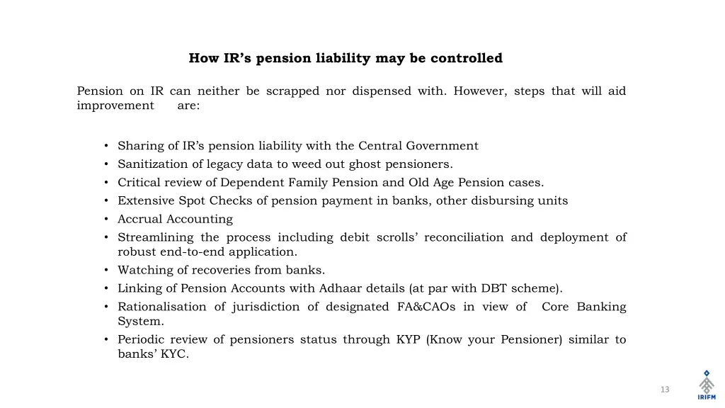 how ir s pension liability may be controlled