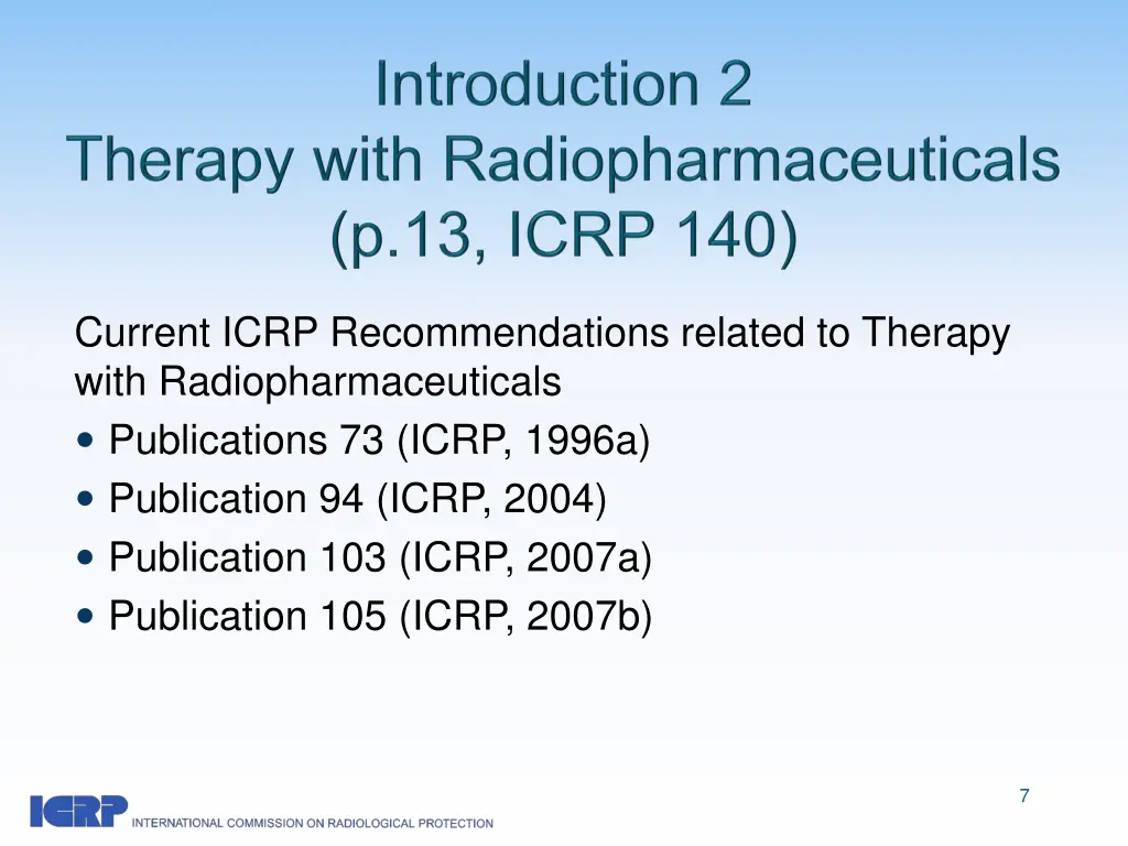 current icrp recommendations related to therapy