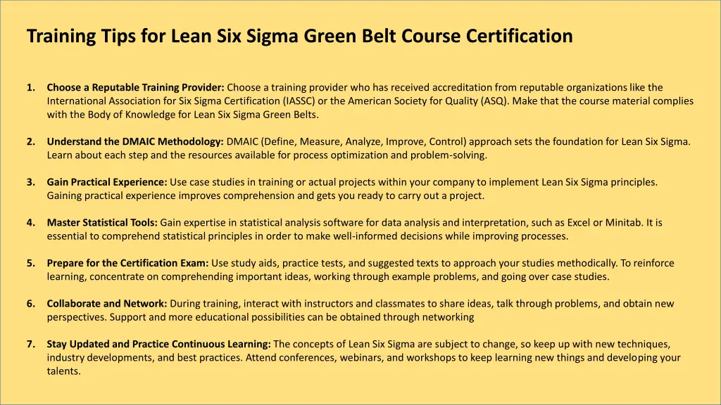 training tips for lean six sigma green belt