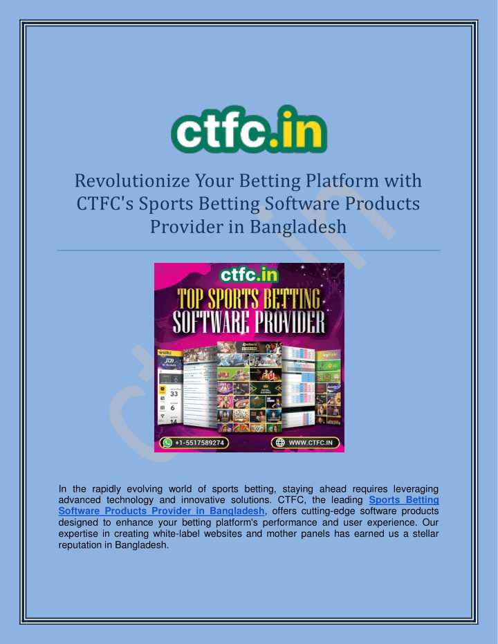 revolutionize your betting platform with ctfc