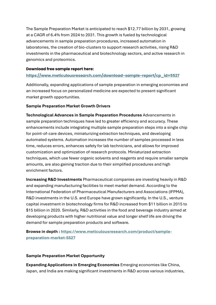 the sample preparation market is anticipated