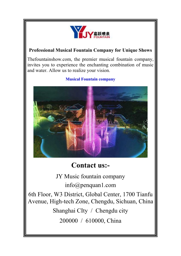 professional musical fountain company for unique