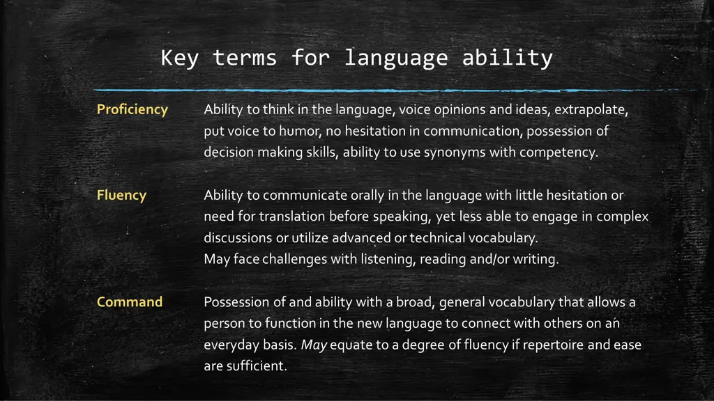 key terms for language ability
