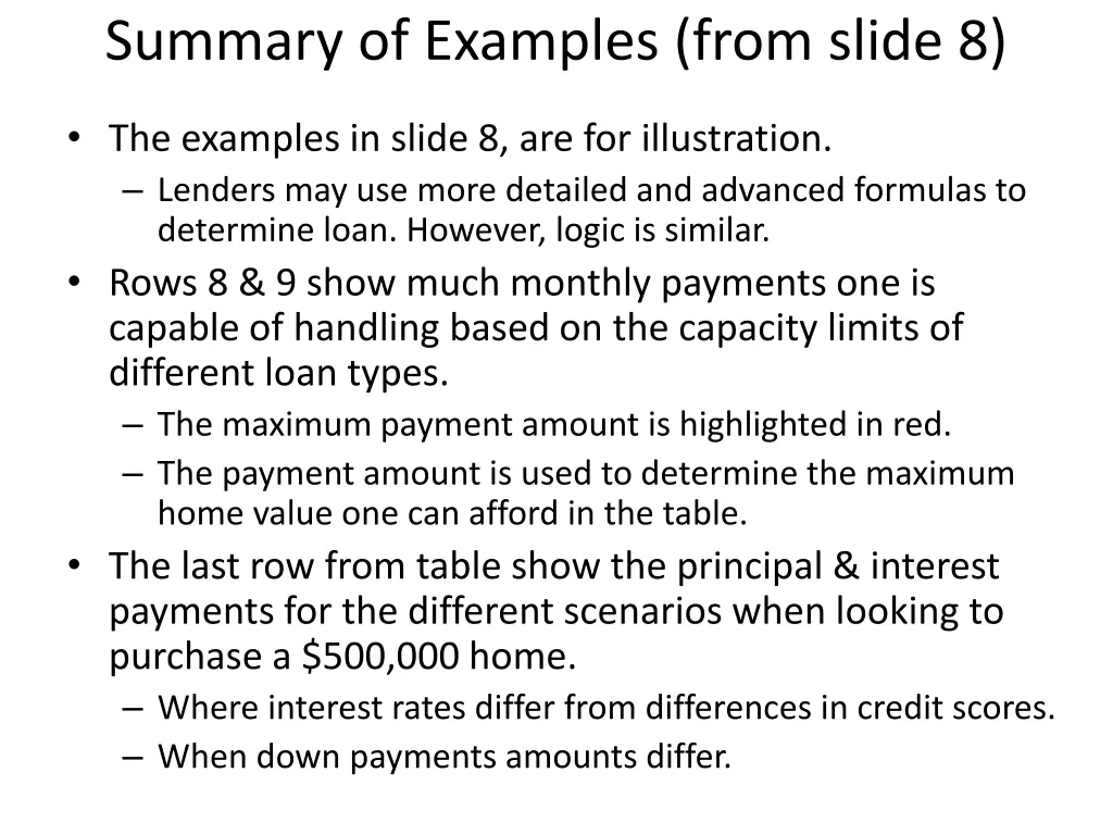 summary of examples from slide 8