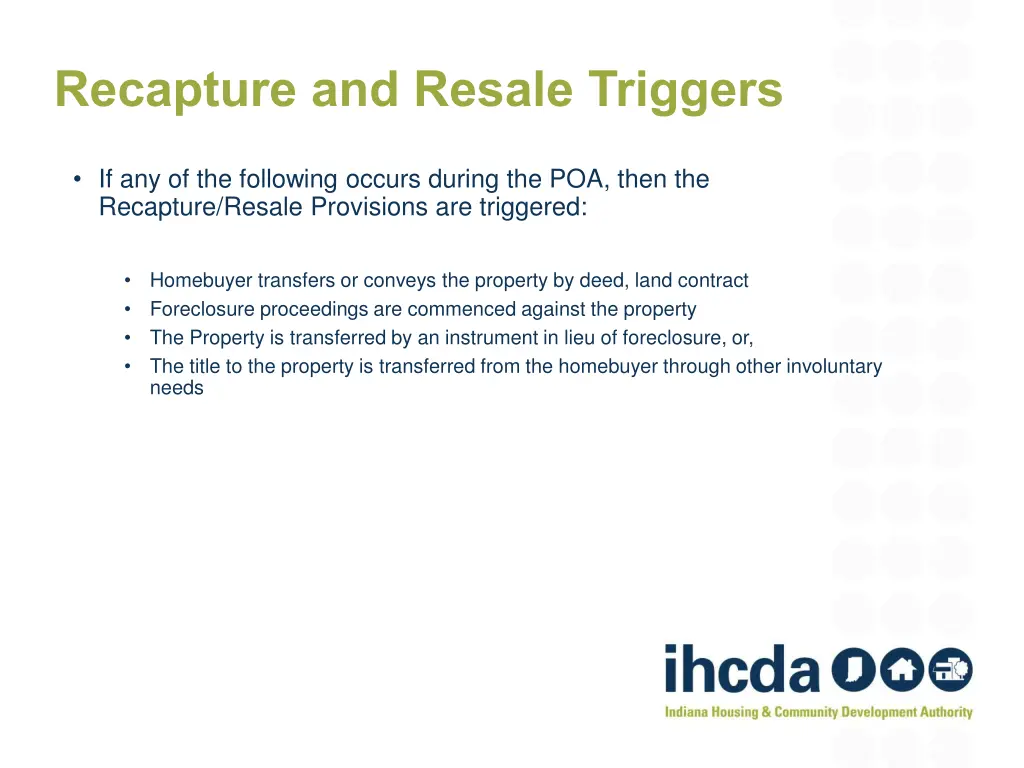 recapture and resale triggers