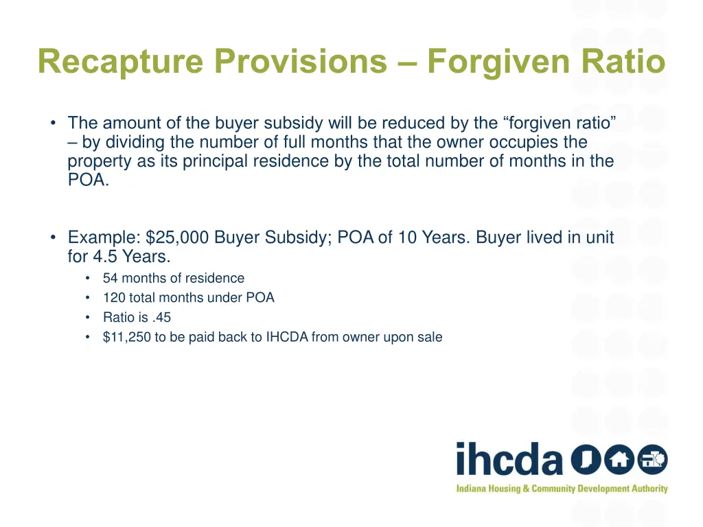 recapture provisions forgiven ratio